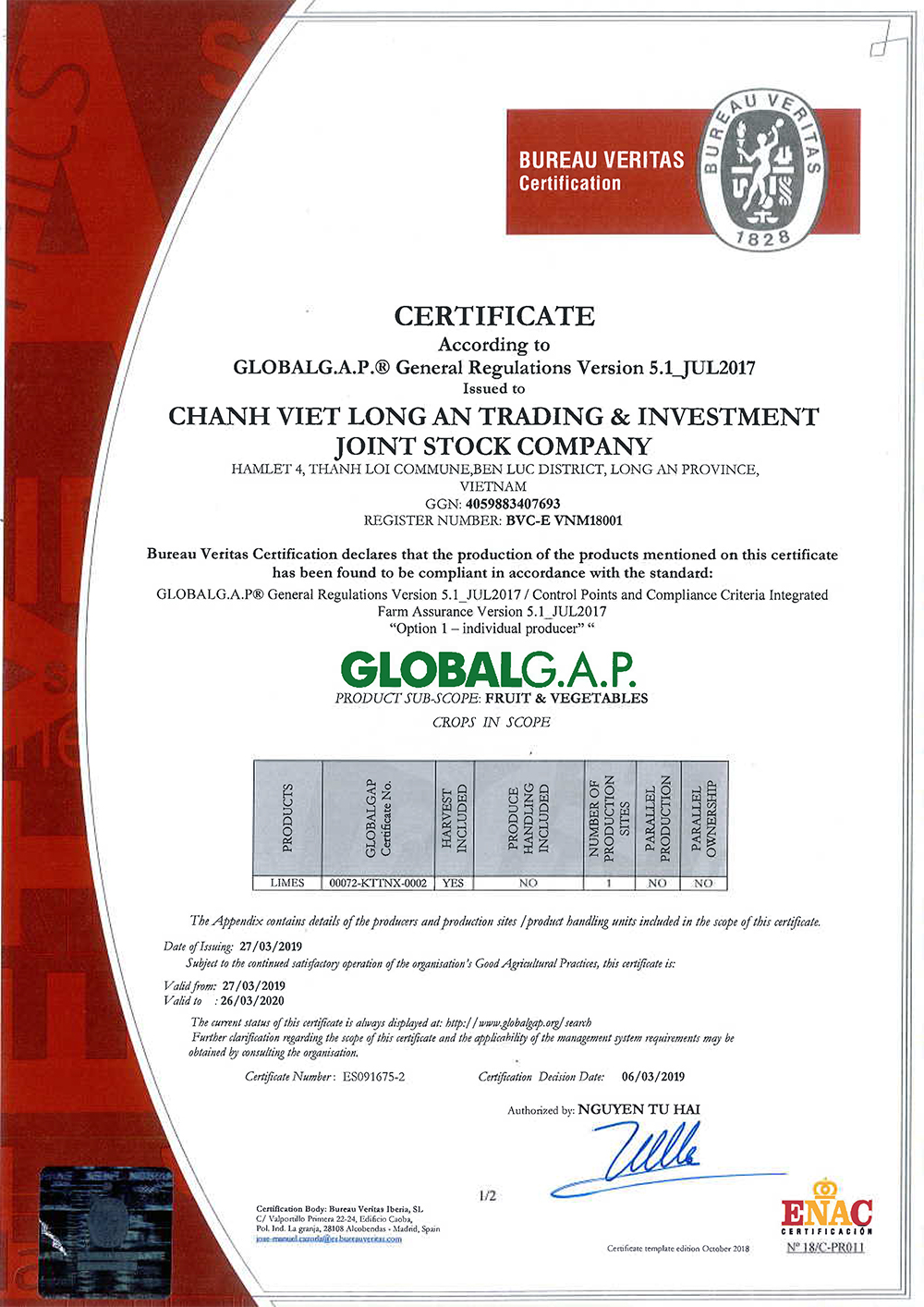 Chứng nhận chất lượng Gobal Gap